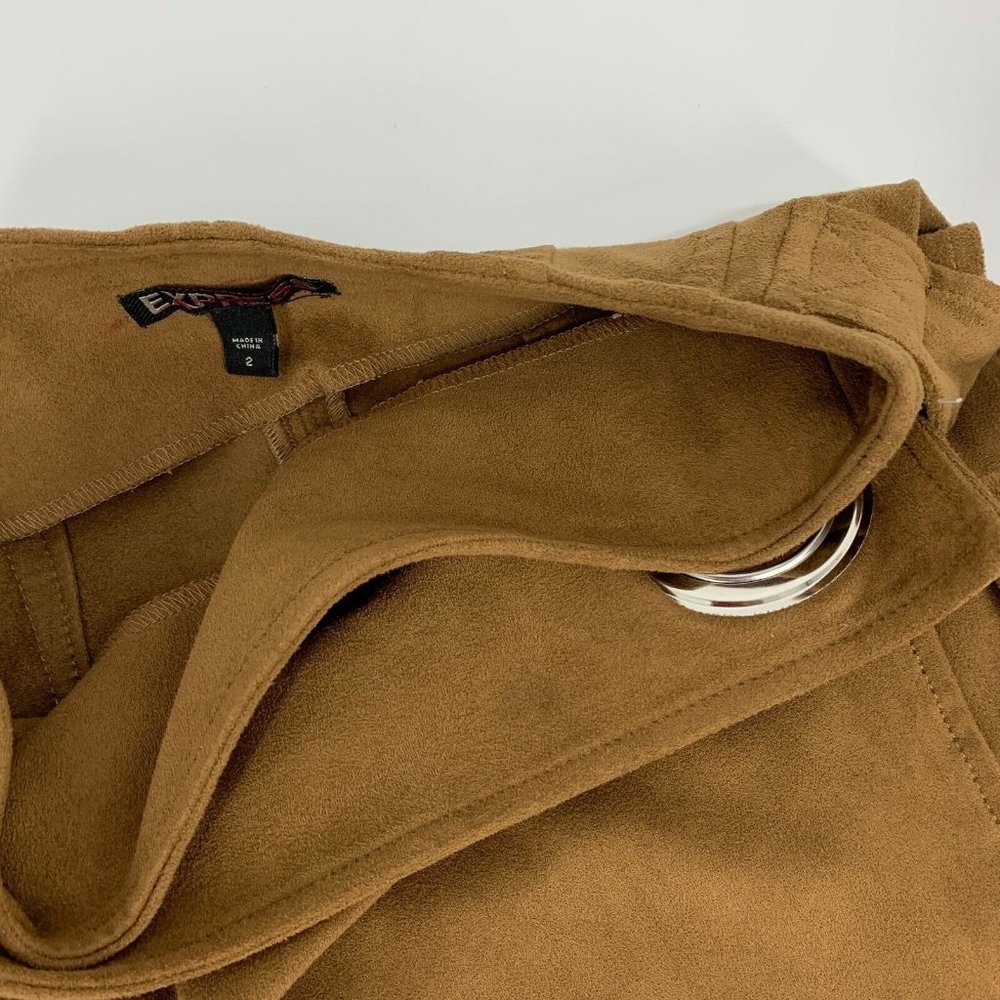 Express Wrap Skirt Brown Tan Faux Suede Tie Waist Pencil High Waist - Picture 7 of 12